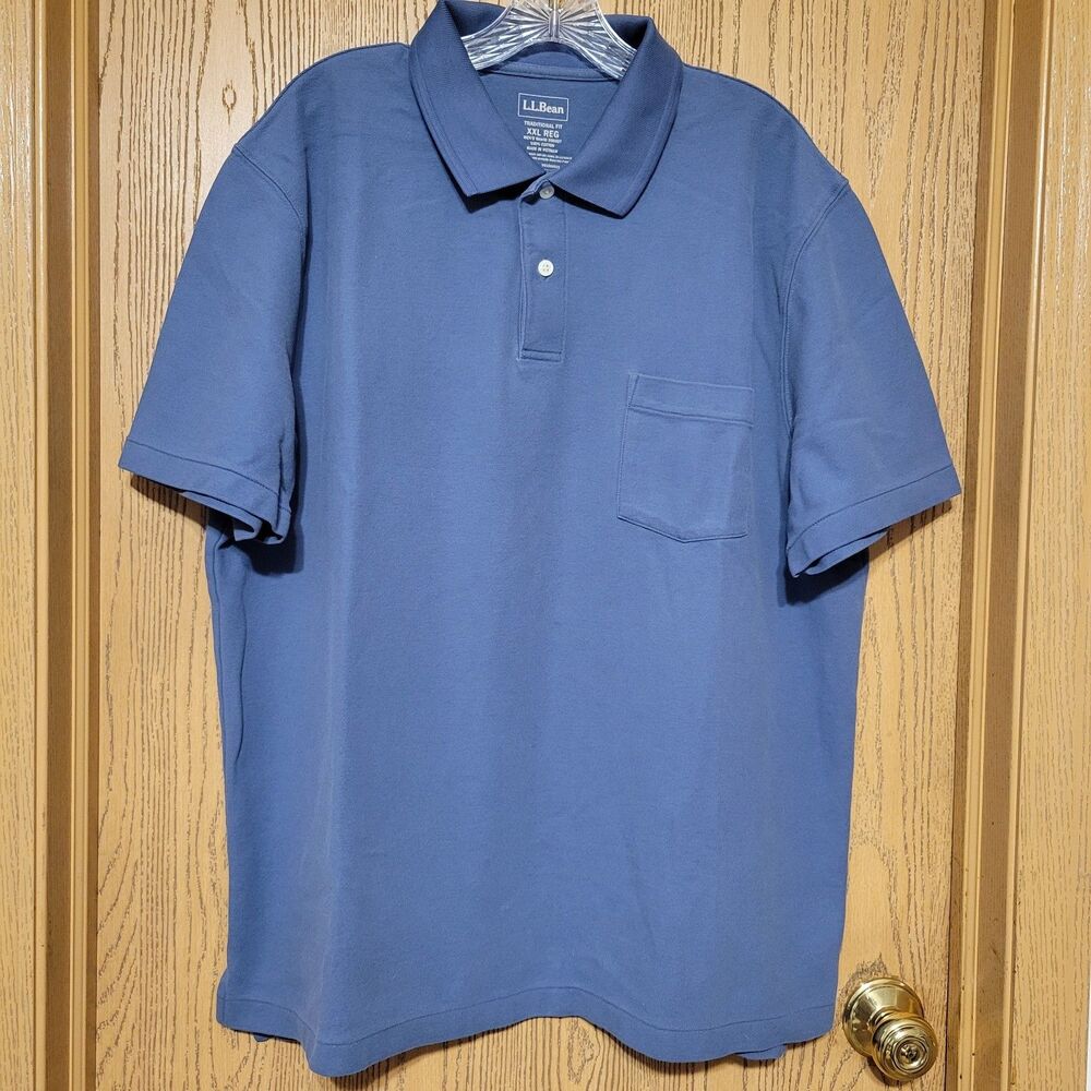 NWOT L.L. Bean Men's Blue Traditional Fit Cotton Polo Shirt Short Sleeve 2XL